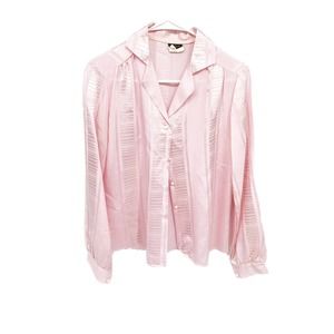 Cindy Collins Granny Core Striped V-Neck Pink Blouse Button Up Size M